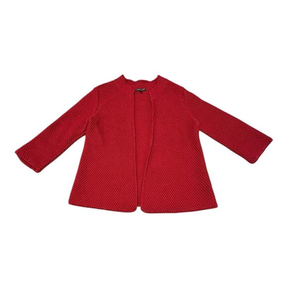 Eileen Fisher Sweaters - Eileen Fisher M Red Merino Wool Moss Seed Stitch Knit Cardigan Open Sweater